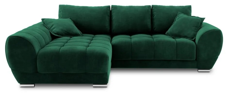 Tmavozelená rozkladacia rohová pohovka so zamatovým poťahom Windsor & Co Sofas Nuage, ľavý roh