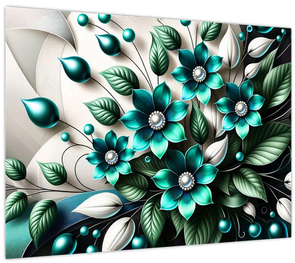 Obraz - 3D tyrkysové kvety (70x50 cm)