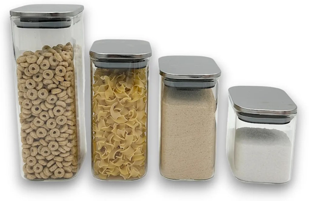 Arte Regal Sklenená obdĺžniková dóza s nerezovým vekom, 1,8l NEREZ VIVO