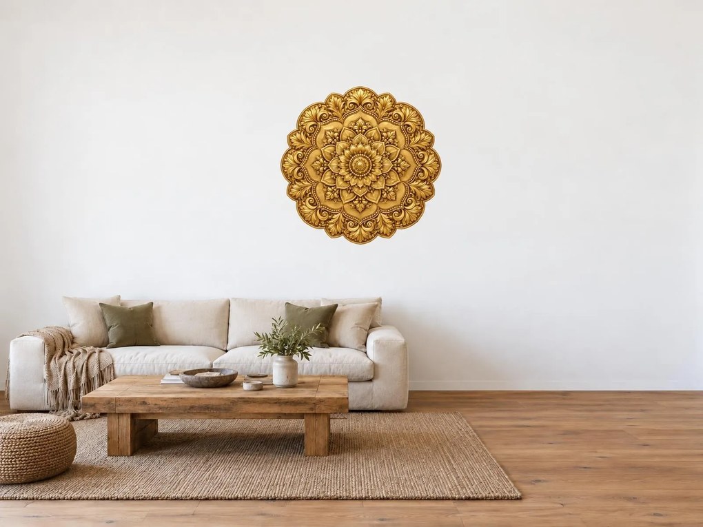 Zlatá baroková mandala honosná textilná prelepiteľná nálepka na stenu arch 46 x 46 cm