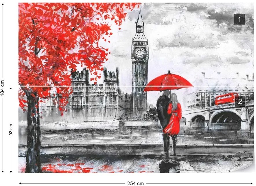 Fototapeta GLIX - London Red Black White Art Painting + lepidlo ZADARMO Vliesová tapeta  - 254x184 cm