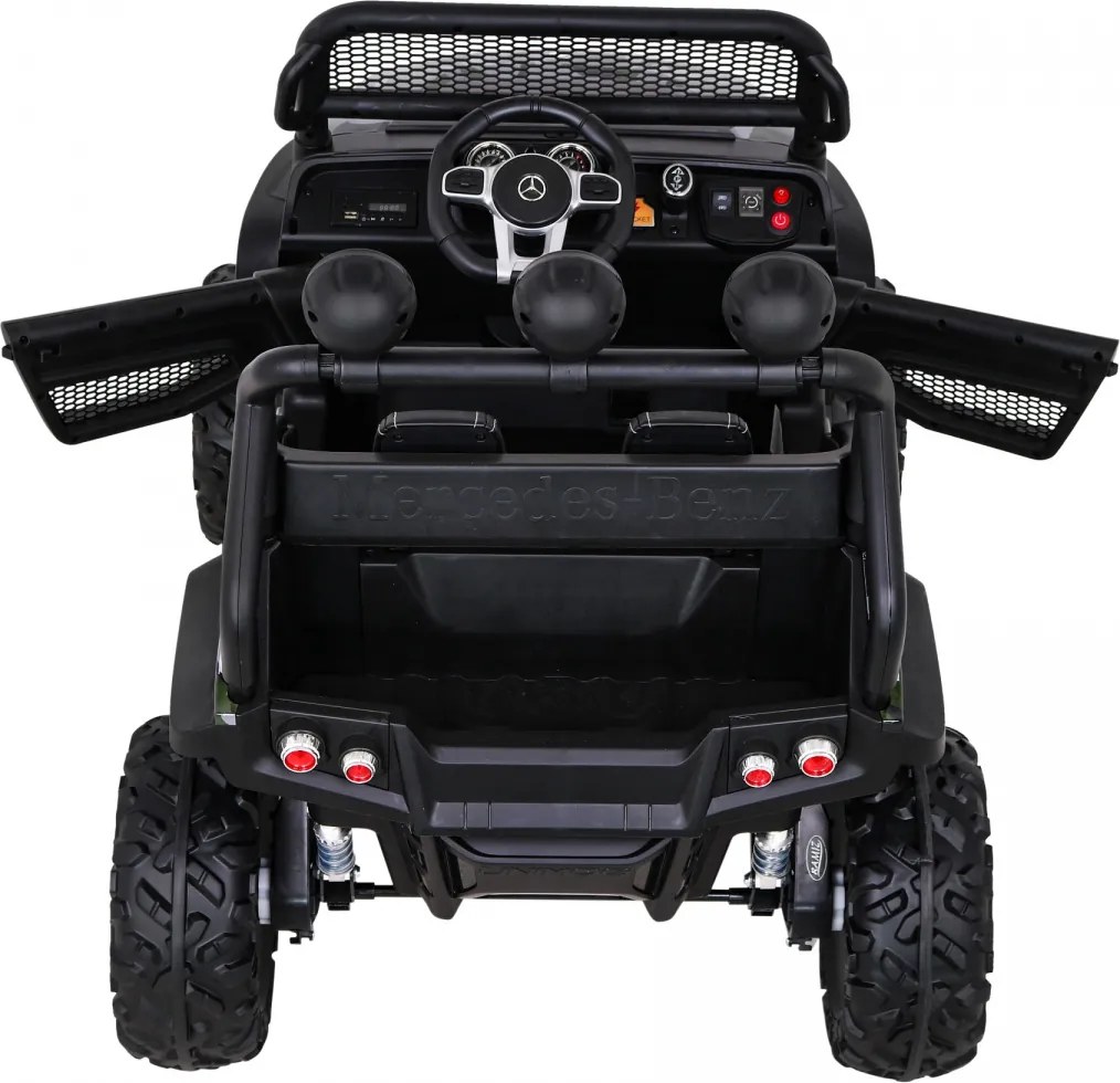 Ramiz Mercedes Benz Unimog pre deti Moro lak + pohon 4x4 + diaľkové ovládanie + batožinový priestor + pomalý štart + MP3 LED