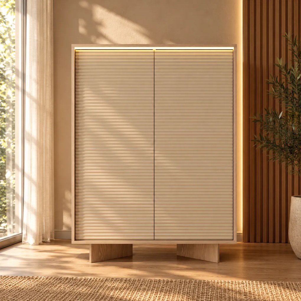 VYSOKÁ KOMODA GALLIANO DUB BOLIVAR + CAPPUCCINO LED 104 cm