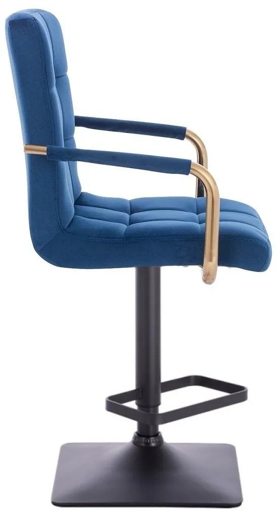 LuxuryForm DESIGN Barová stolička VERONA GOLD VELUR na čiernej hranatej základni - modrá
