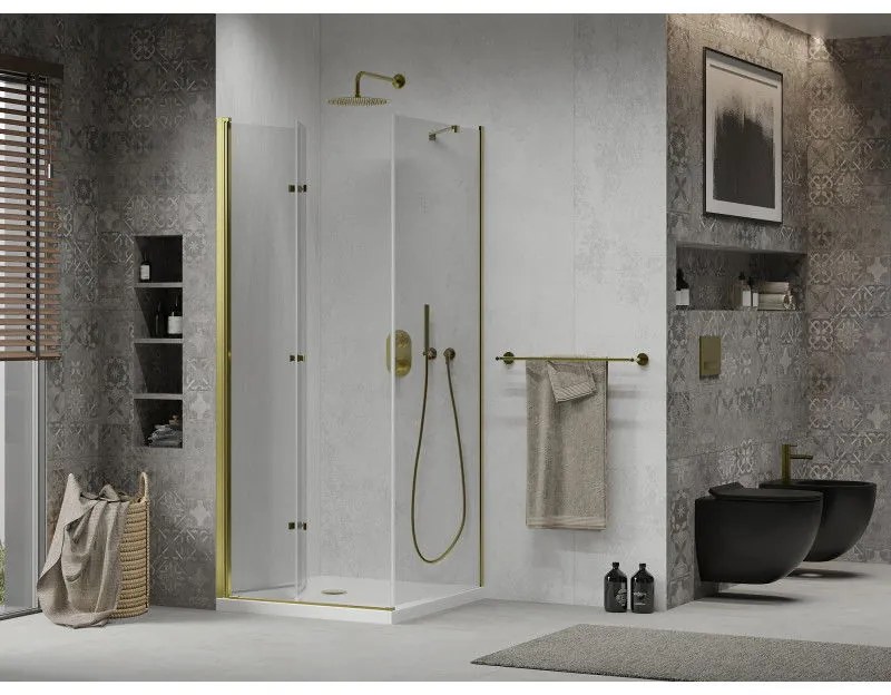 Mexen Lima sprchovací kút 80x80cm, 6mm sklo, zlatý profil - číre sklo + Slim sprchová vanička - 856-080-080-50-00-4010