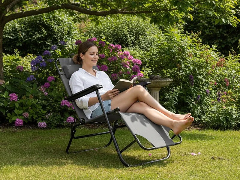 CH Záhradné skladacie relaxačné kreslo Nois - sivá
