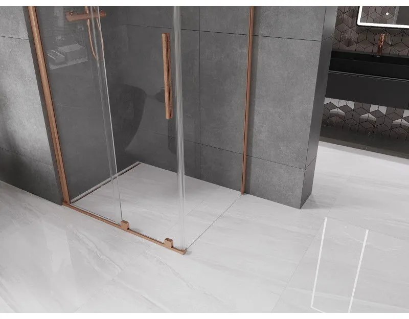 Mexen Velar, sprchový kút s posuvnými dverami 110(dvere) x 120(stena) cm, 8mm číre sklo, medená matná, 871-110-120-01-65