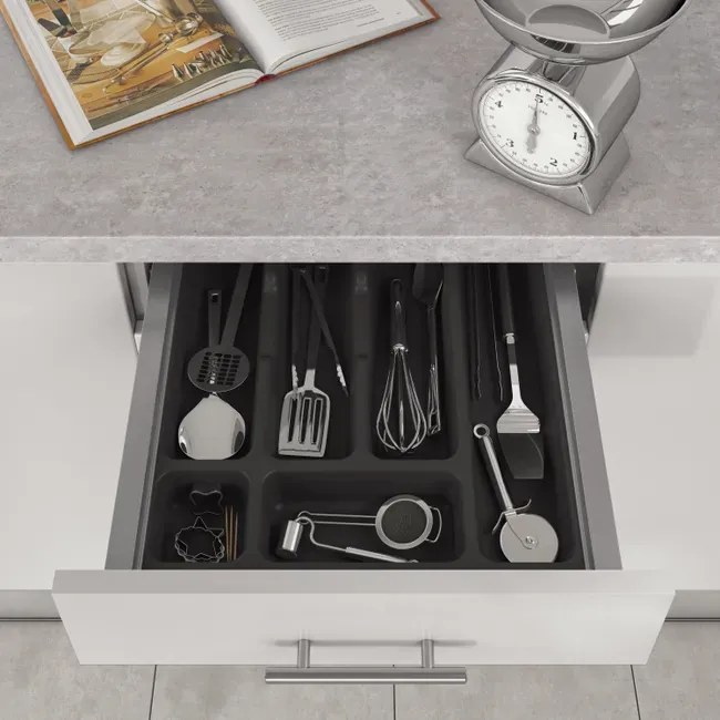 Vložka / příborník do 45cm šuplíku - CUTLERY šedý plast 35 x 46 cm