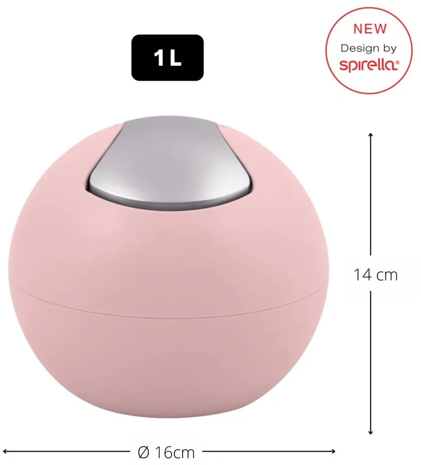 Ružový plastový odpadkový kôš 1 l Bowl Matt – Spirella
