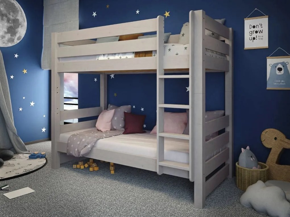 Detská poschodová posteľ z masívu borovice HONZA - 200x90 cm - šedá