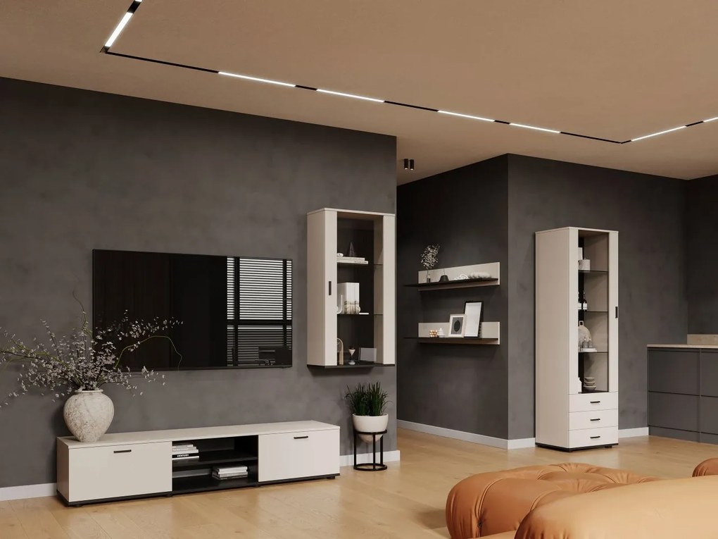 Obývacia stena Boho VI, Osvetlenie: osvetlenie LED RGB - farebné, Farby: biela / biely lesk