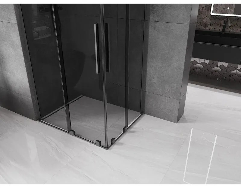 Mexen Velar L Duo, sprchový kút s posuvnými dverami 90 x 80 cm, 8mm šedé sklo, brúsený grafit, 871-090-080-02-43-95