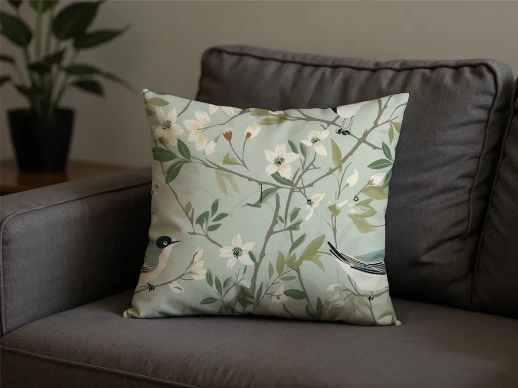 Bavlnená obliečka na vankúš FLORIBIRD POLY 45x45 cm, zelená