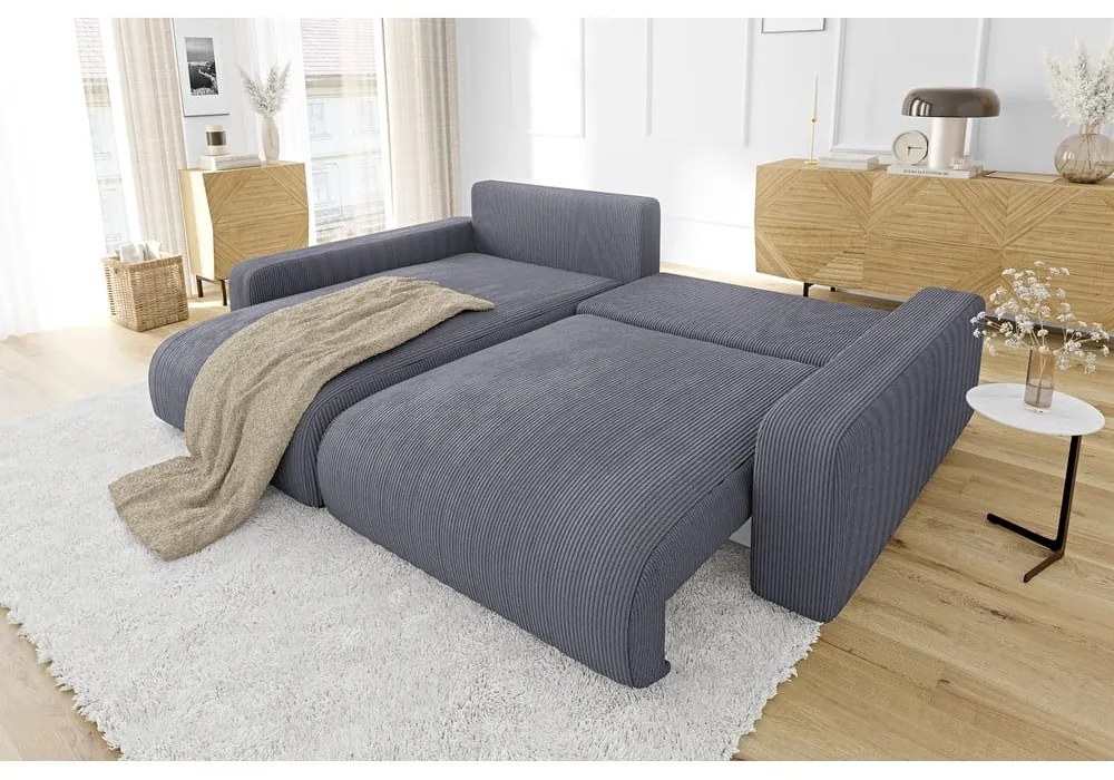 Tmavosivá menčestrová rozkladacia rohová pohovka (variabilná) Sara – Ropez