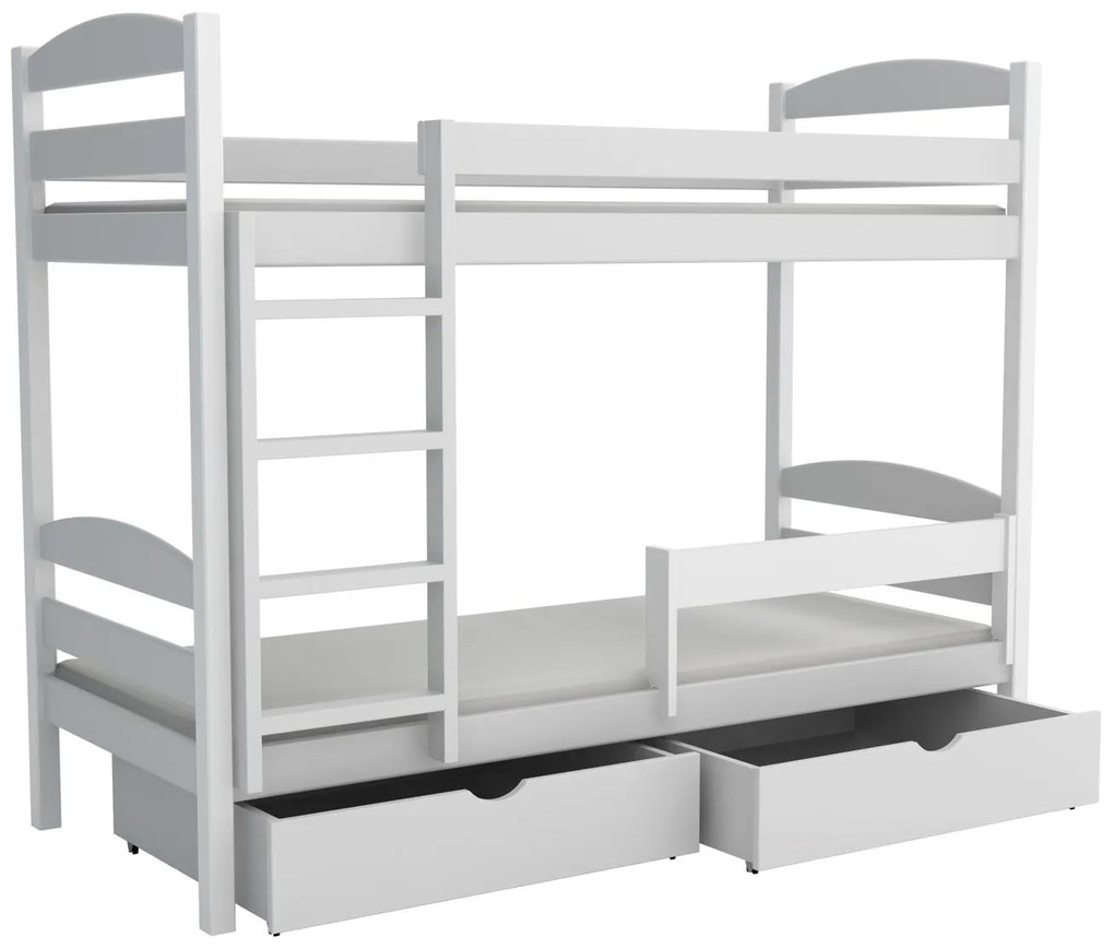 Detská poschodová posteľ z masívu borovice KAJETÁN so šuplíkmi - 200x90 cm - BIELA