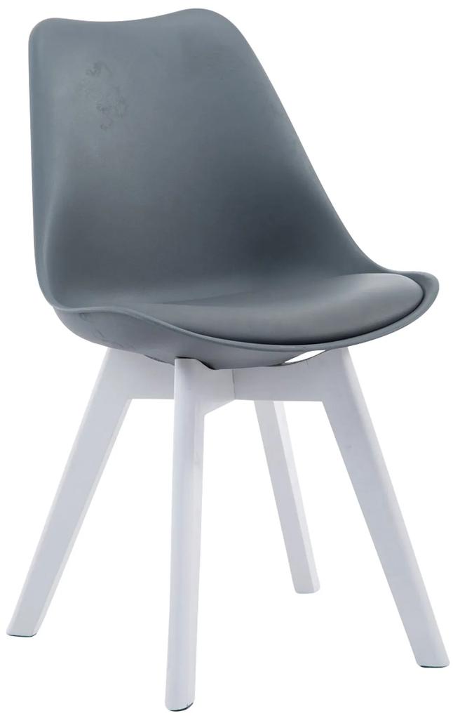 Stolička Borne V2 plast / koženka drevené nohy biele - Sivá