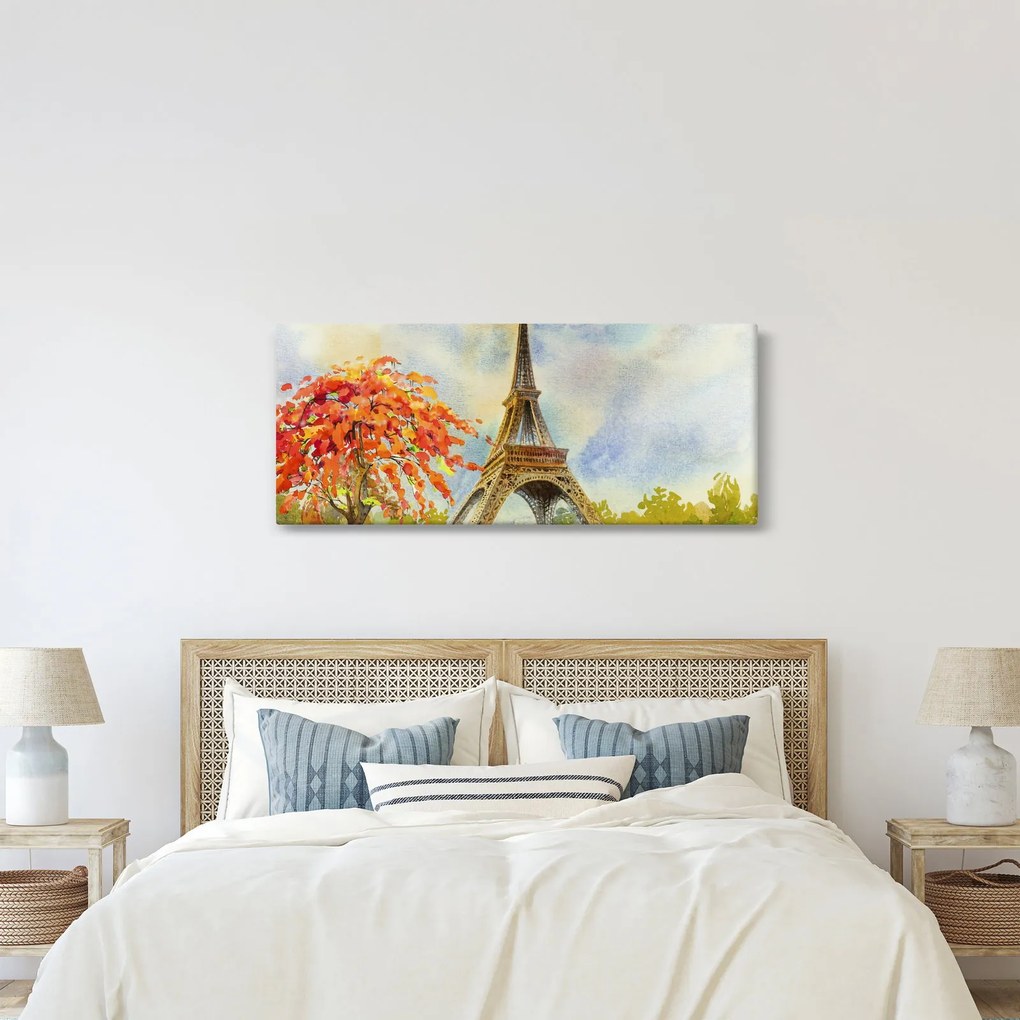 Maľovaný obraz Eiffelovej veže (120x50 cm)