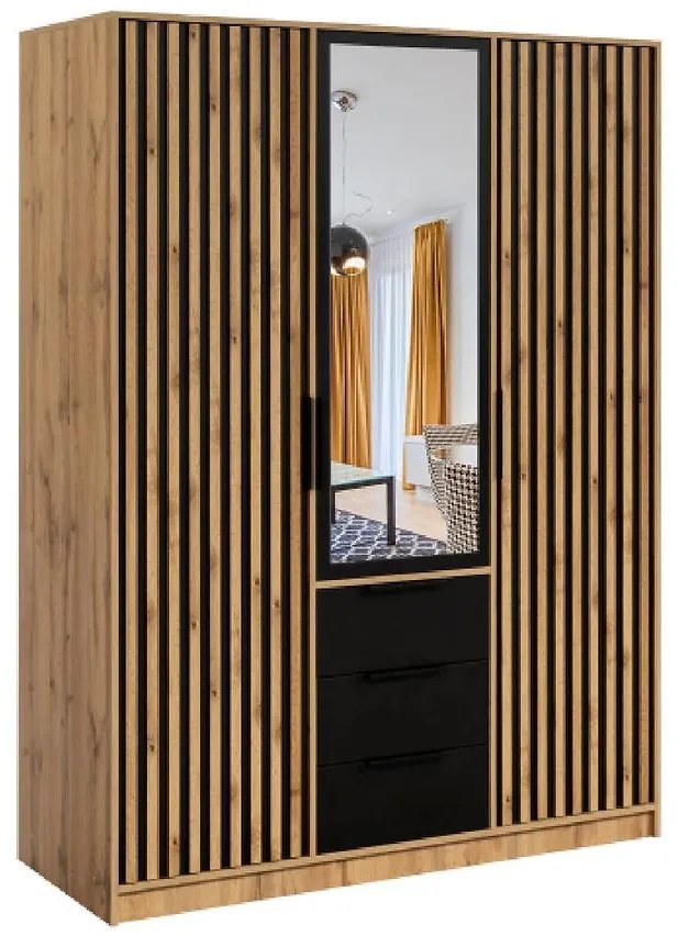 Skriňa Bali D3 lux čierna/wotan/zrkadlo