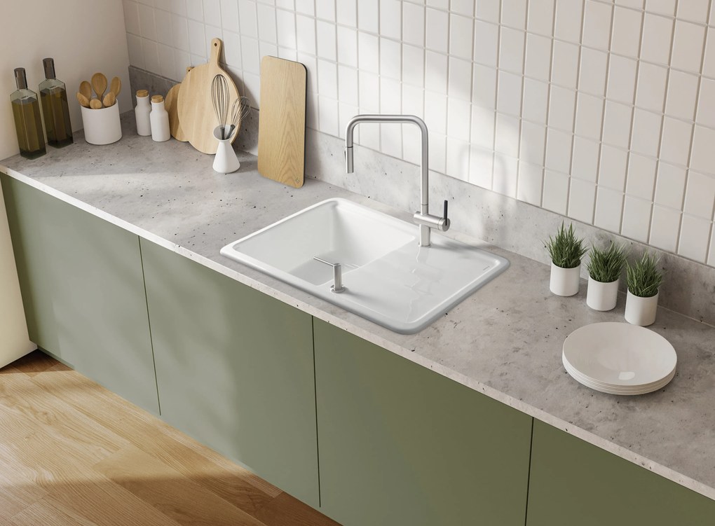 Deante Momi, keramický drez s odkvapkávačom 780x500x230 mm, biela, DEA-ZCM_6113