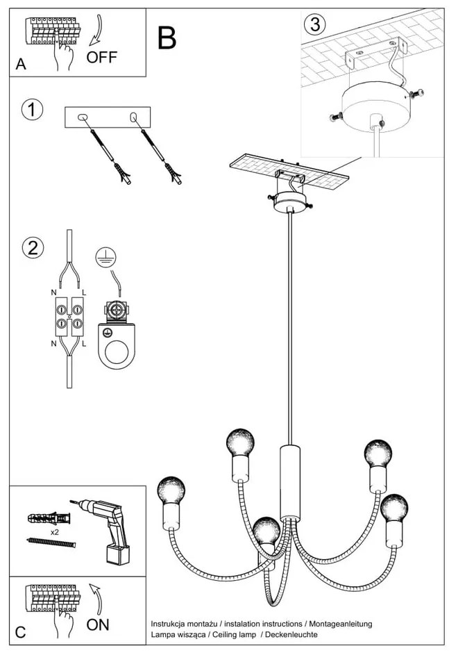 Čierne závesné svietidlo ø 45 cm Karim – Sollux