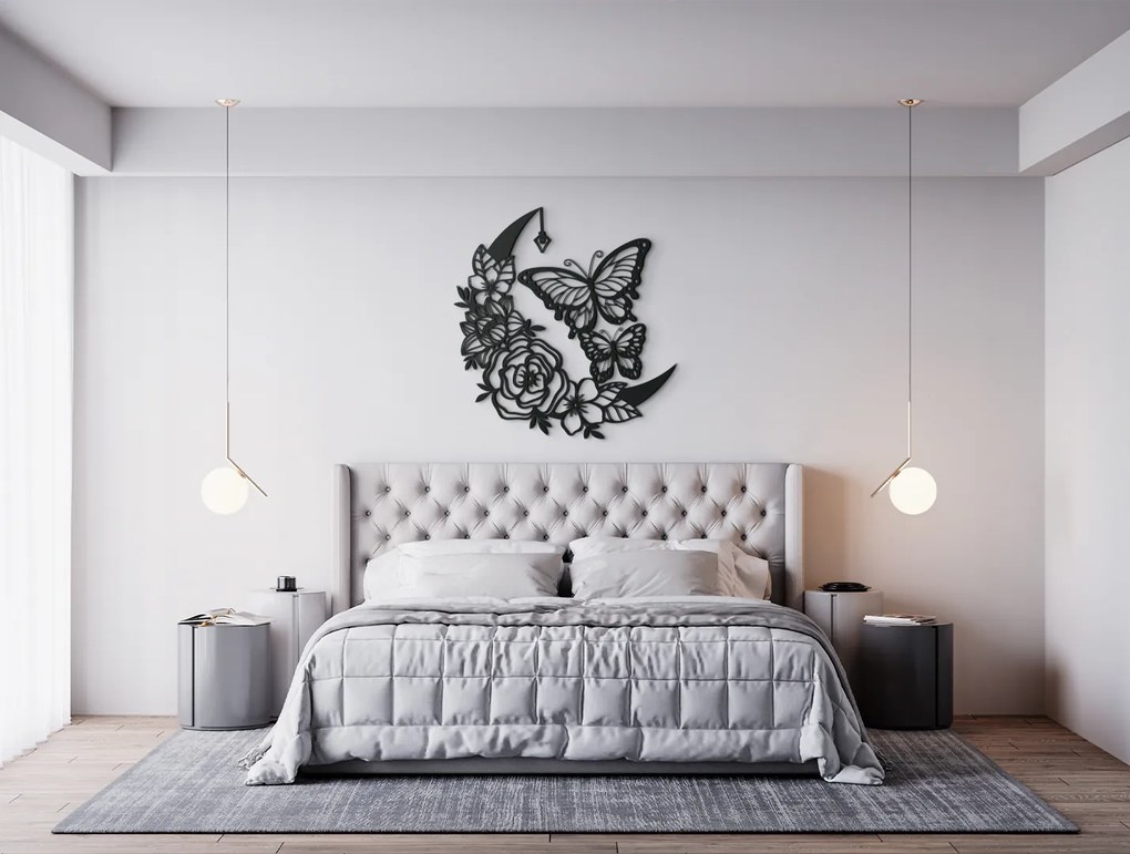 drevko 3D nálepka Kvetinový ornament s motýľmi Rozmer obrazu: 33,5 x 32,5 cm, Farba dekorácie: Čierna