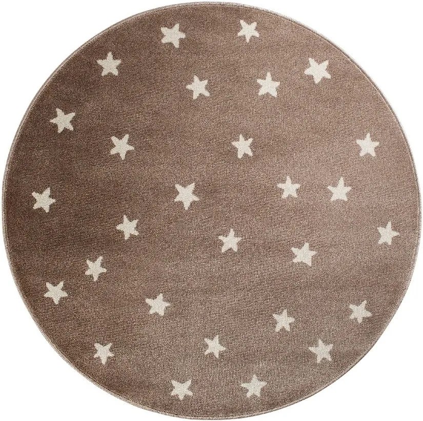 Hnedý okrúhly koberec s hviezdami KICOTI Brown Stars, 133 × 133 cm