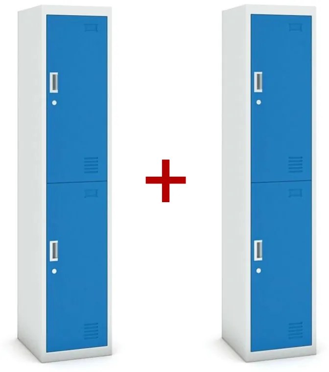 Šatníková skrinka dvojdverová 1+1 ZADARMO, cylindrický zámok, sivá/modrá