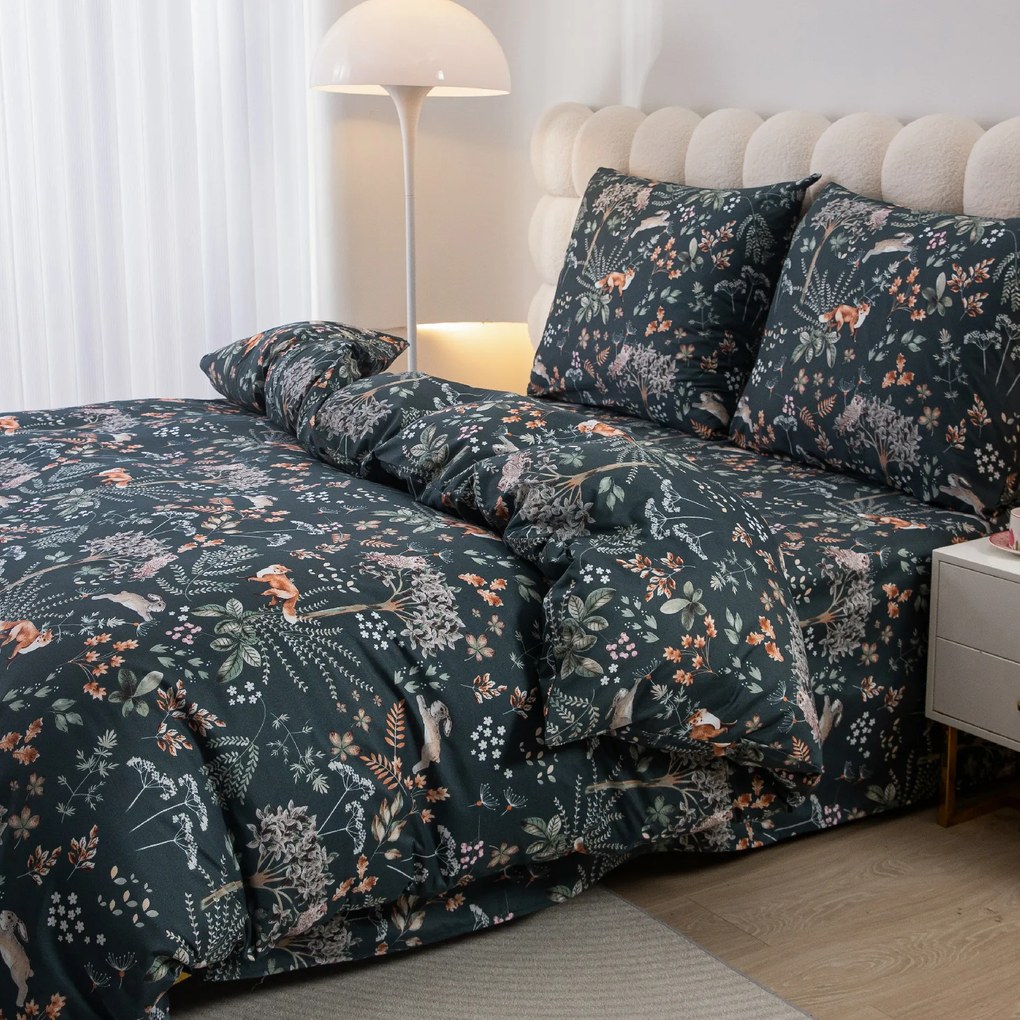 Obliečky z mikrovlákna LIŠKA A ZAJÍC tmavo zelené Rozmer obliečky: 2 ks 70 x 90 cm | 200 x 220 cm