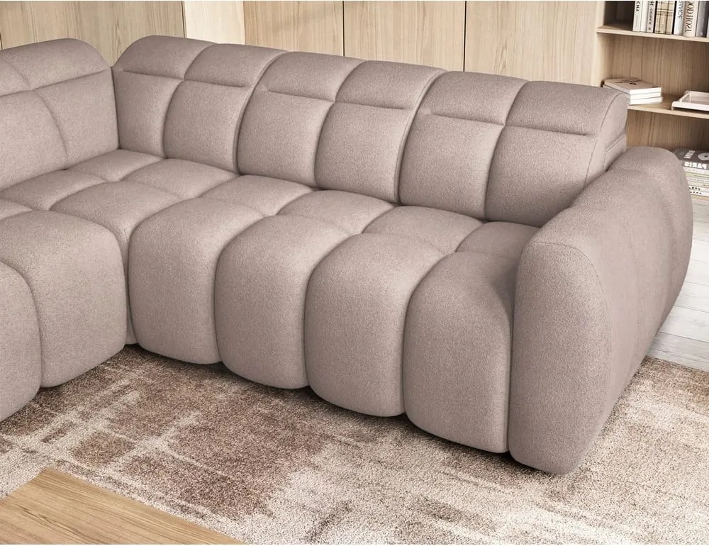 Svetlohnedá rozkladacia/s úložným priestorom rohová pohovka z textílie buklé (ľavý roh/do L) Falconn – ELTAP