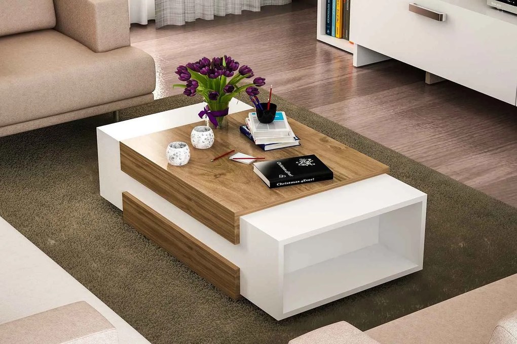 Dizajnový konferenčný stolík Abelina 110 cm orech biely