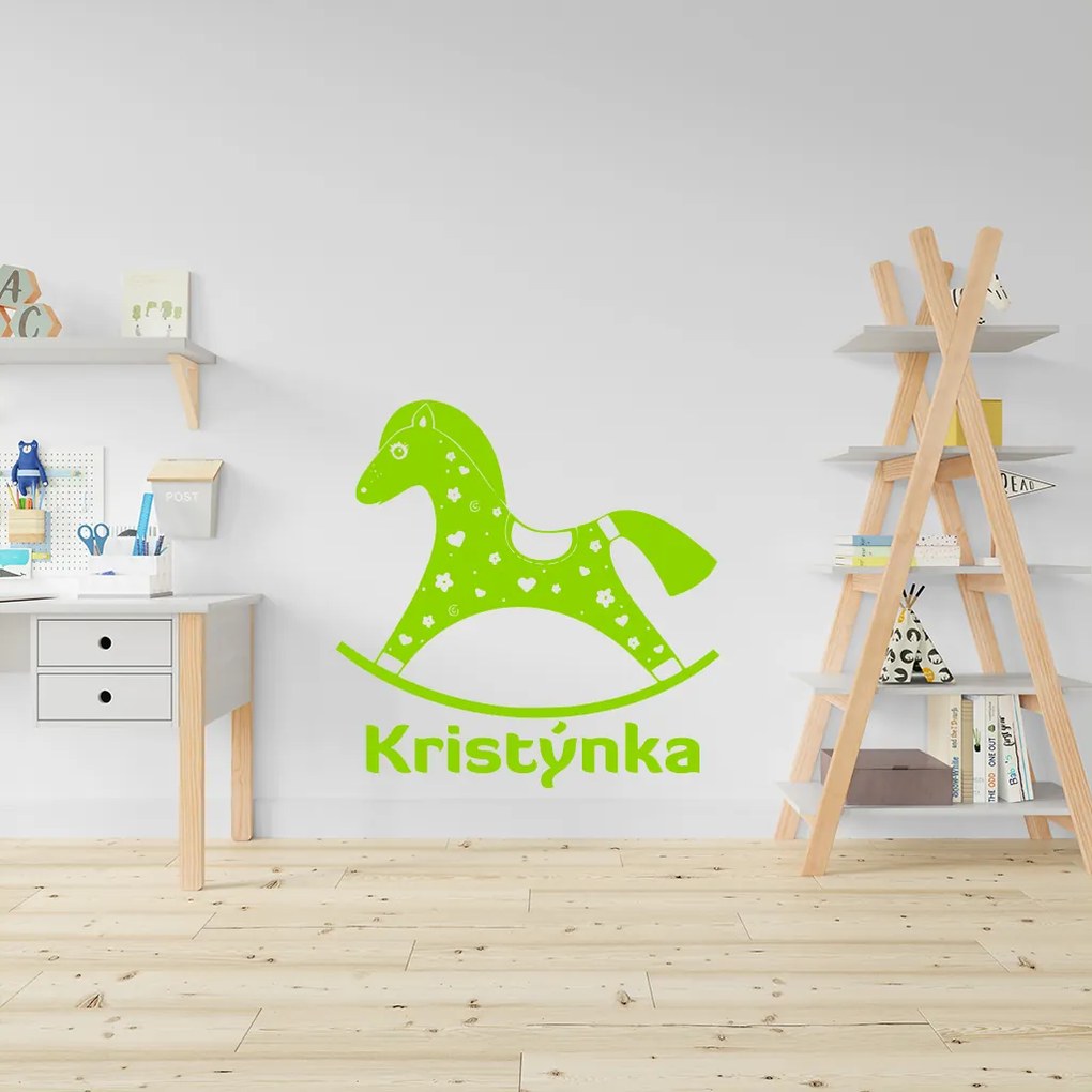 Veselá Stena Samolepka na stenu na stenu Hojdací koník s menom Farba: černá