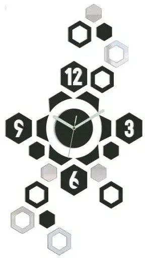 3D nalepovacie hodiny Hexagon wenge