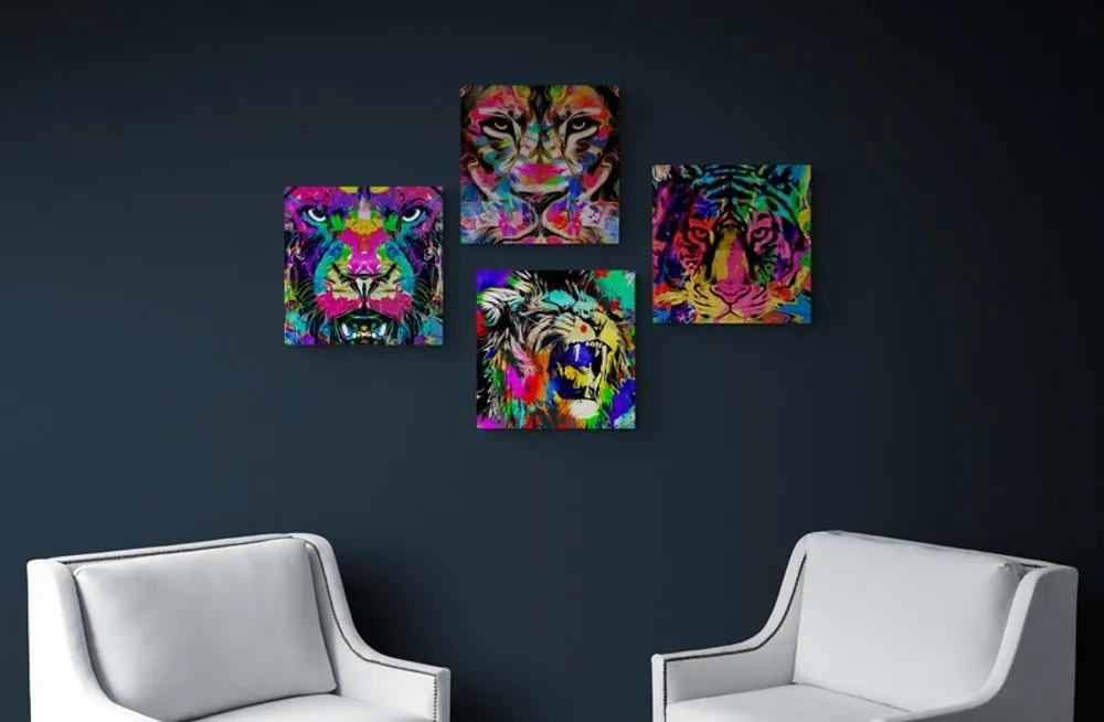 Set obrazov zvieratá v pop art štýle - 4x 40x40