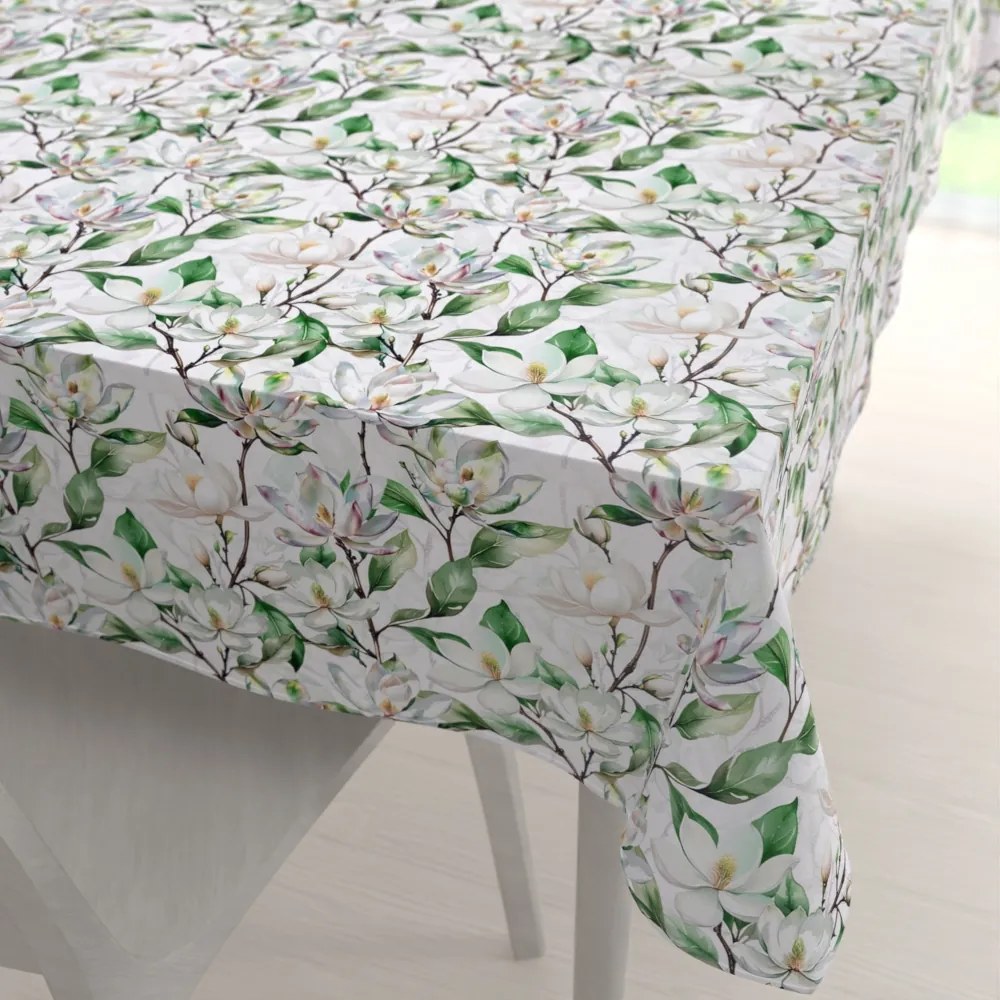 Biante Teflónový obdĺžnikový obrus TF-117 Kvety magnólie na bielom 60x100 cm