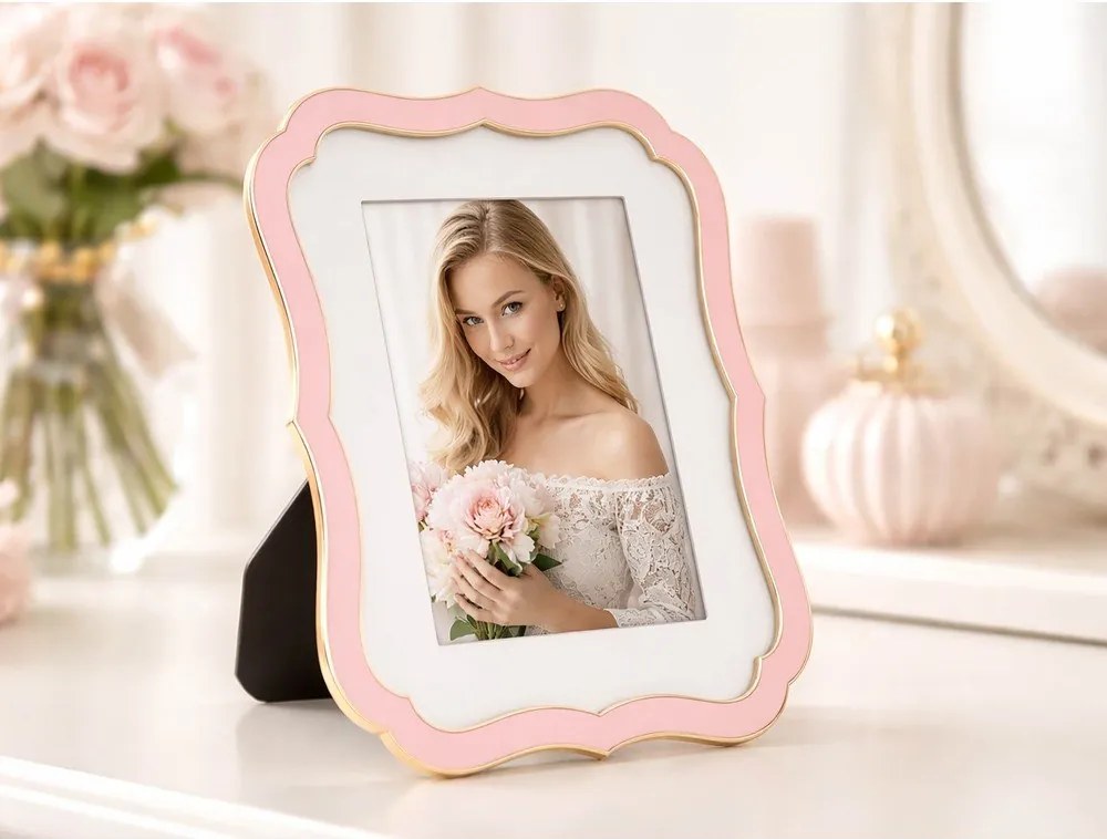 Svetloružový kovový/sklenený stojací rámček 17x22 cm Margot – Mauro Ferretti