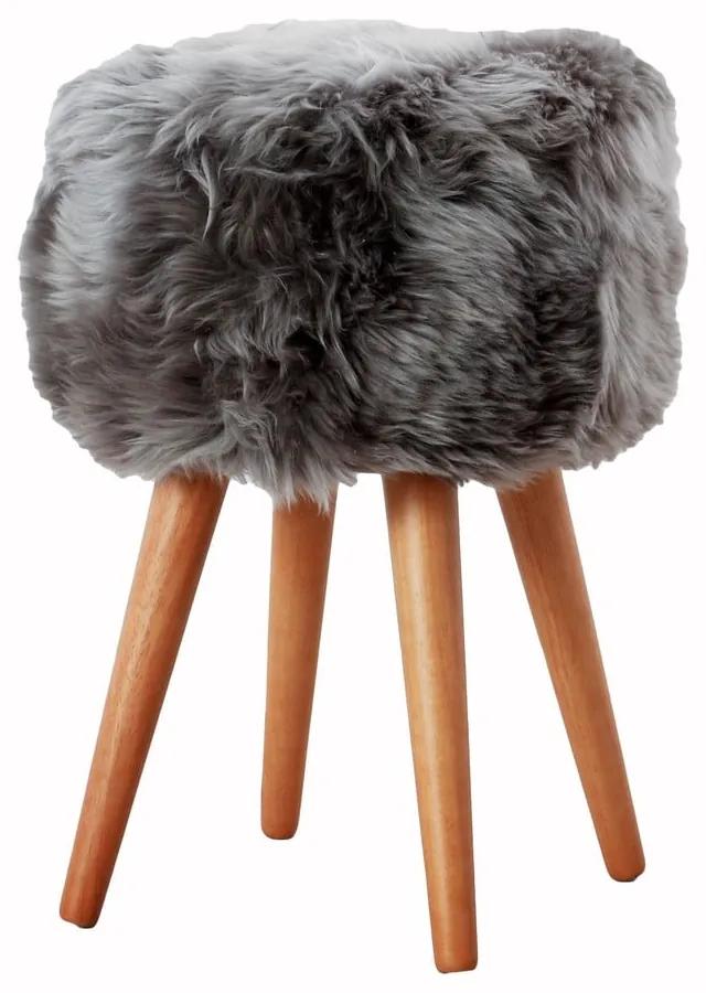 Stolička so sivým sedadlom z ovčej kožušiny Native Natural, ⌀ 30 cm