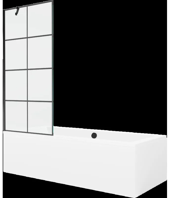 Mexen Cube obdĺžniková vaňa 180 x 80 cm s obkladom a 1-krídlovou sprchovou zástenou 80 cm, Čierny vzor - 550518080X9508007077