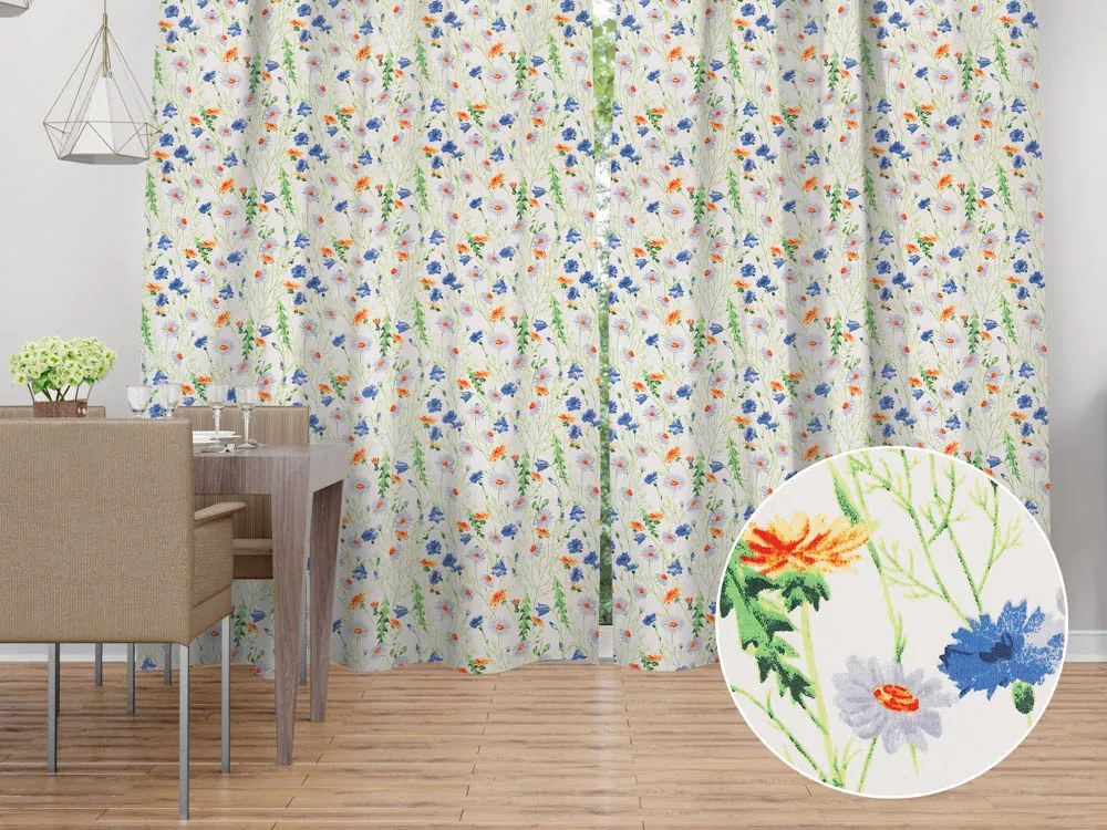 Biante Bavlnený záves Sandra SA-601 Margaréty a zvončeky na bielom 150x180 cm