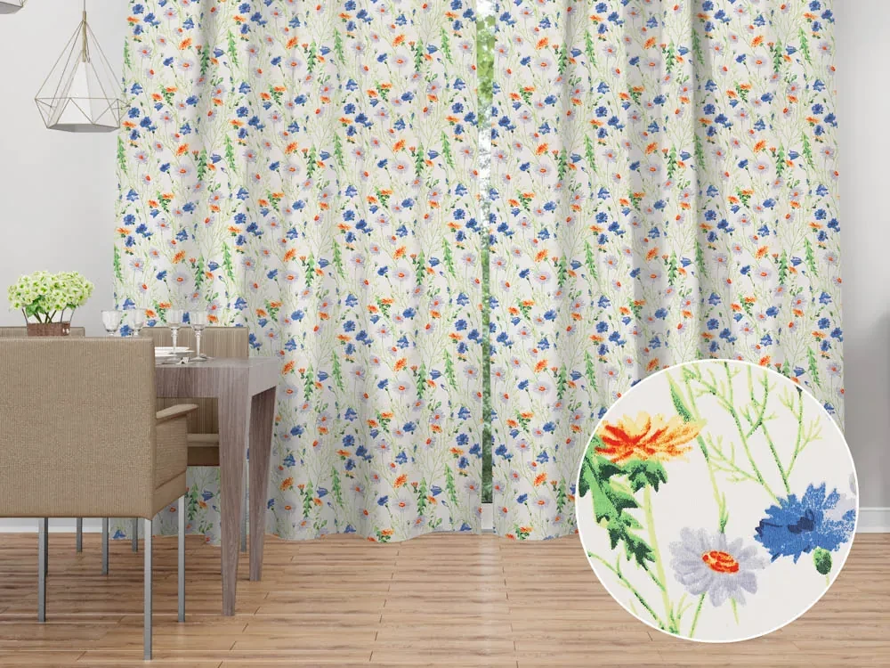 Biante Bavlnený záves Sandra SA-601 Margaréty a zvončeky na bielom 150x240 cm
