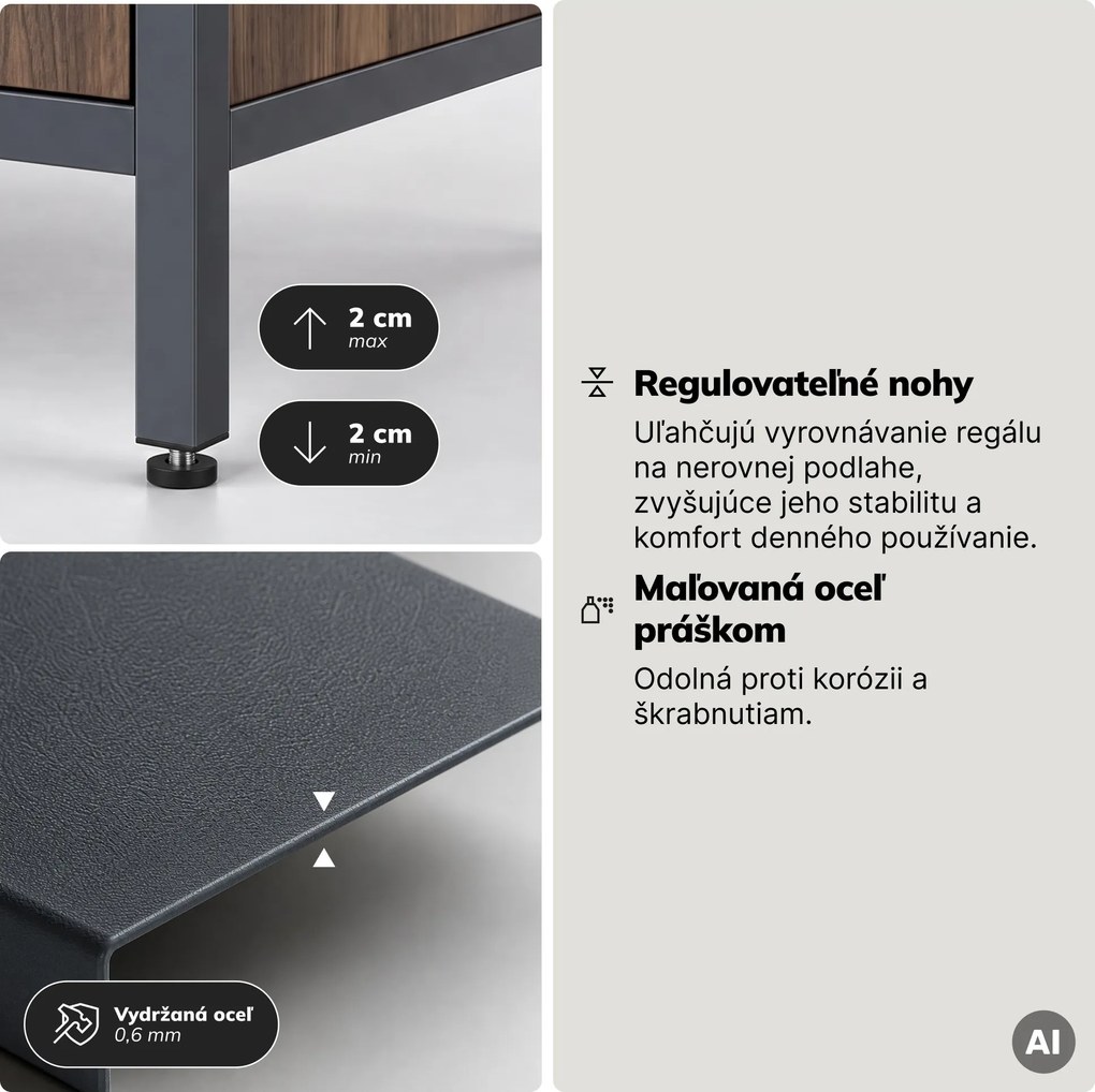 Regál so zásuvkami do kancelárie, na šanóny a dokumenty, otvorené police, kovový, antracitový/orech, 800x2200x400 mm: ARIEL Eco Design