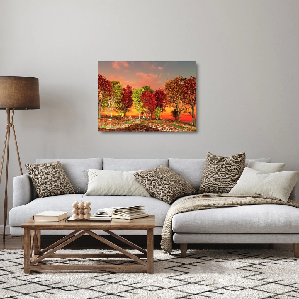 Sklenený obraz - Farebné stromy (70x50 cm)