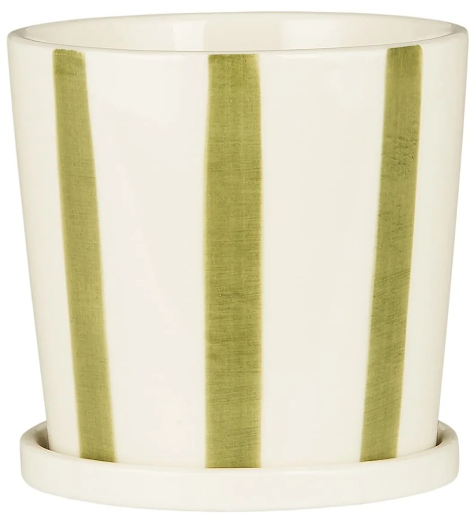 Ib Laursen Keramický obal na kvety Palermo Green Stripes Ø 11 cm