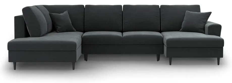 Tmavosivá zamatová rozkladacia/s úložným priestorom rohová pohovka (ľavý roh/do "U") Kyoto – Cosmopolitan Design