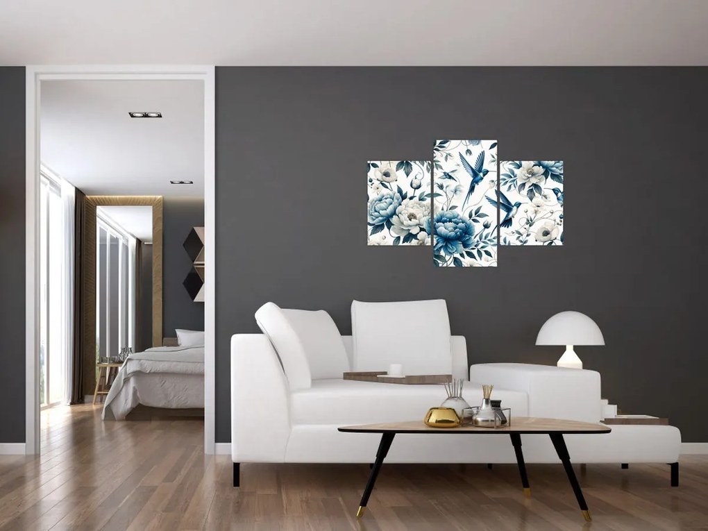Obraz - Kolibríky s kvetmi (90x60 cm)