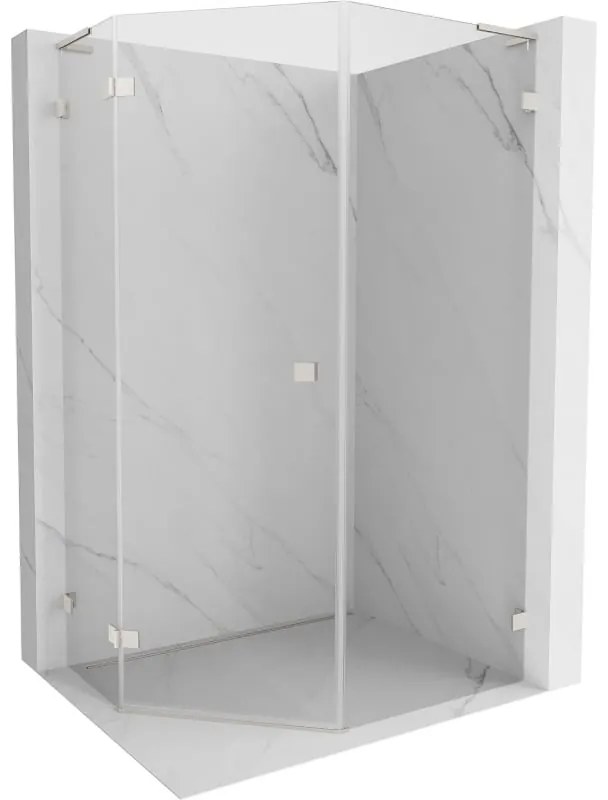 Mexen Lunar, L päťuholníkový sprchový kút naklápací doľava 80 x 90 cm, 8mm číre sklo, oceľový profil, 831L-080L-090P-97-00-L