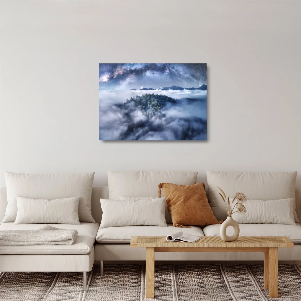 Sklenený obraz lesa v hmle (70x50 cm)
