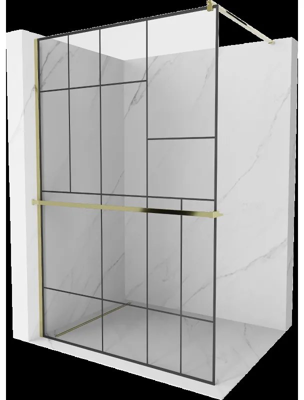 Mexen Kioto+ sprchová stena s poličkou a lištou 80 x 200 cm, transparentnéné/čierny vzor 8 mm, zlatá - 800-080-121-50-78