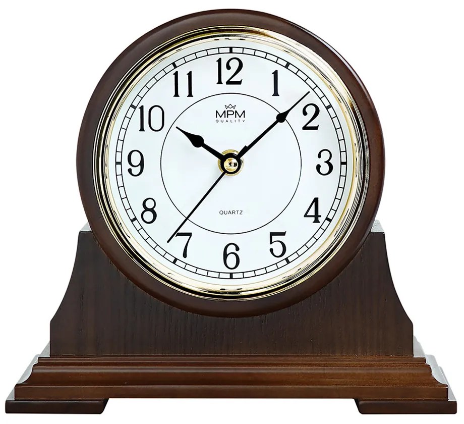 Dizajnové drevené stolové hodiny MPM E03.3887.54.A – tmavé drevo, 23 cm
