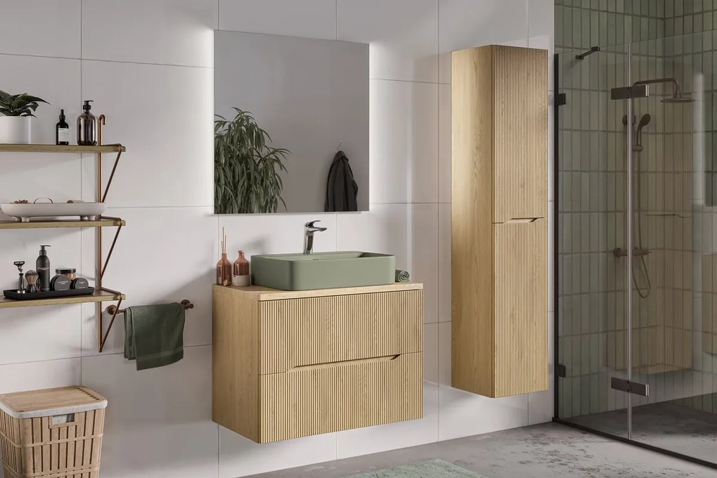 Závesná skrinka pod umývadlo Severská príroda s doskou 80 cm dub cremona