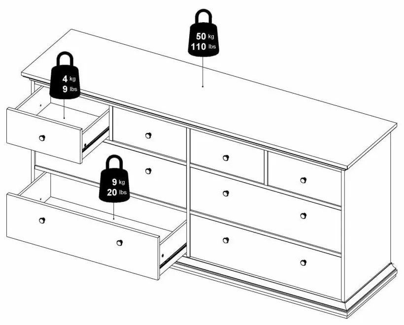 Biela nízka komoda 183x87 cm Paris – Tvilum